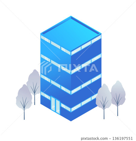 Isometric illustration of a modern office building and laboratory in blue tones 136197551