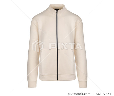Cream Zippered Sweatshirt Mockup On White Cream Zippered Sweatshirt Mockup On White 136197834