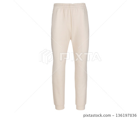 Comfortable Beige Joggers Isolated on White 136197836