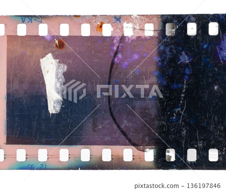Damaged Vintage Film Strip with Scratches Damaged Vintage Film Strip with Scratches 136197846