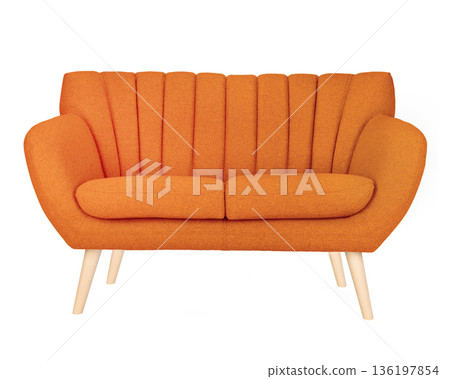 Modern Orange Loveseat with Fluted Backrest Modern Orange Loveseat with Fluted Backrest 136197854