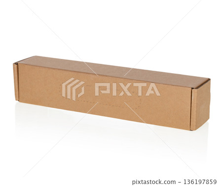 Long Brown Cardboard Shipping Box Isolated 136197859
