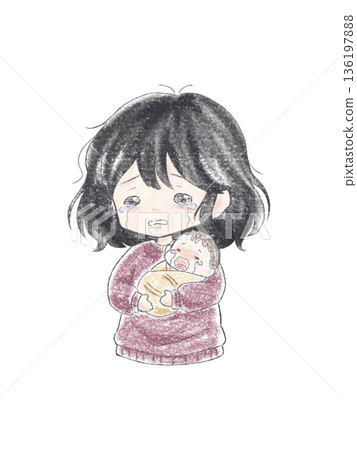 一位母親擔心她的寶寶一直哭個不停。 一位母親擔心她的寶寶一直哭個不停。 136197888