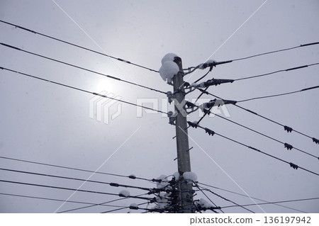 被雪覆蓋的電線桿(雪)06 被雪覆蓋的電線桿(雪)06 136197942