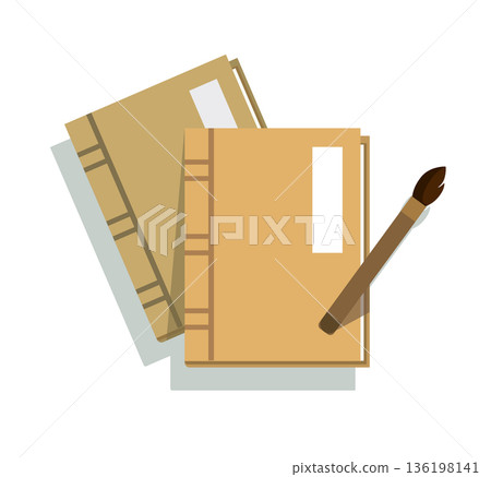 Vintage Books and Writing Brush vector illustration 136198141