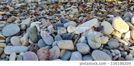 Cyprus Pebble Beach Texture sunny day. 136198209