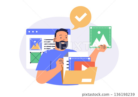 Content manager web concept with flat cartoon people for website design. 136198239