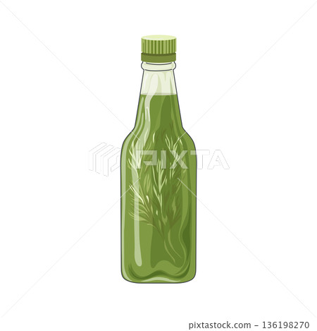 Green sauce in bottle in flat design. Flavouring condiment with herbs. Vector illustration isolated. 136198270