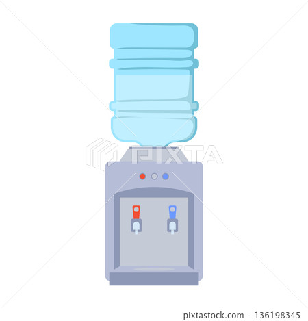 Water cooler with big bottle in flat design. Office or home dispenser. Vector illustration isolated. Water cooler with big bottle in flat design. Office or home dispenser. Vector illustration isolated. 136198345