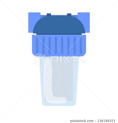 Water filter cartridge in flat design. Filtration system element with filler. Vector illustration isolated. 136198353