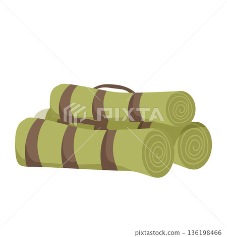 Camping foam roller mats in flat design. Trekking and hiking equipment. Vector illustration isolated. 136198466
