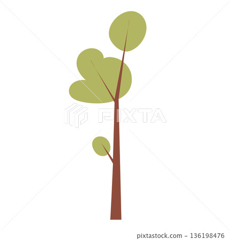Green forest tree in flat design. Simple woodland plant with foliage. Vector illustration isolated. 136198476