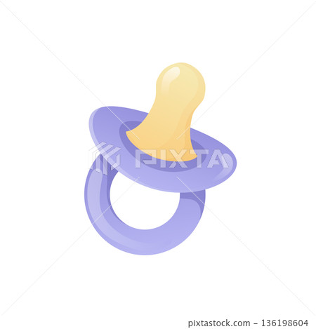 Blue baby pacifier in flat design. Newborn dummy, rubber nipple for boy. Vector illustration isolated. Blue baby pacifier in flat design. Newborn dummy, rubber nipple for boy. Vector illustration isolated. 136198604
