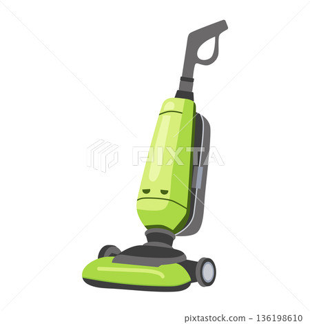 Green vacuum cleaner in flat design. Housekeeping appliance for floor cleanup. Vector illustration isolated. 136198610