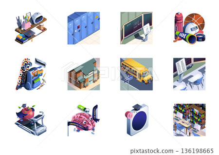 School Isometric Icons 136198665