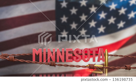 Minnesota State Name with Barbed Wire and Bullet Concept 3d render. 136198735