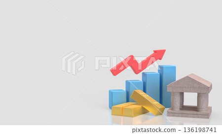 Gold Investment Growth Concept With Bank Building And Rising Chart 3d render. Gold Investment Growth Concept With Bank Building And Rising Chart 3d render. 136198741