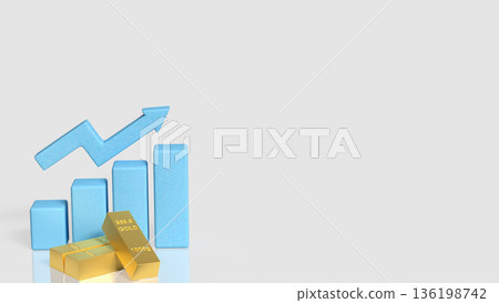 Gold Price Growth Concept With Rising Bar Chart And Arrow 3d render. Gold Price Growth Concept With Rising Bar Chart And Arrow 3d render. 136198742