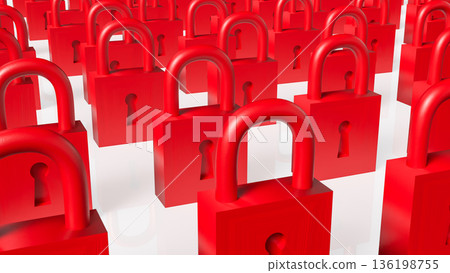 Rows of Red Padlocks Symbolizing Security and Restricted Access Concept 3d render. Rows of Red Padlocks Symbolizing Security and Restricted Access Concept 3d render. 136198755