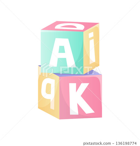 Baby cubes in flat design. Infant blocks toy with alphabet learning game. Vector illustration isolated. Baby cubes in flat design. Infant blocks toy with alphabet learning game. Vector illustration isolated. 136198774