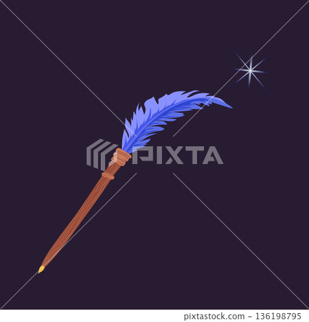 Feather pen in flat design. Antique handwriting tool with bird plume. Vector illustration isolated. Feather pen in flat design. Antique handwriting tool with bird plume. Vector illustration isolated. 136198795