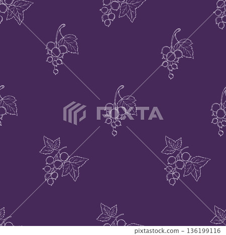 Currant Seamless Pattern. Outline White Line Art Black Berries on Dark Purple Background. Vector square hand-drawn illustration Not AI Currant Seamless Pattern. Outline White Line Art Black Berries on Dark Purple Background. Vector square hand-drawn illustration Not AI 136199116