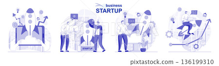 Business startup isolated set in flat design. People launch new project, develop success strategy collection of scenes. Vector illustration for blogging, website, mobile app, promotional materials. Business startup isolated set in flat design. People launch new project, develop success strategy collection of scenes. Vector illustration for blogging, website, mobile app, promotional materials. 136199310