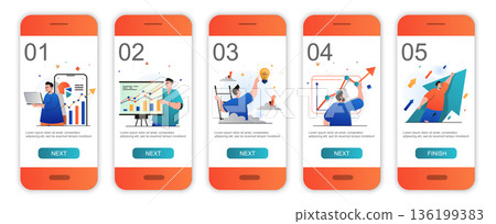 Business growth concept onboarding screens for mobile app templates. Profit, financial statistics. Modern UI, UX, GUI screens user interface kit with people scenes for web design. Vector illustration Business growth concept onboarding screens for mobile app templates. Profit, financial statistics. Modern UI, UX, GUI screens user interface kit with people scenes for web design. Vector illustration 136199383