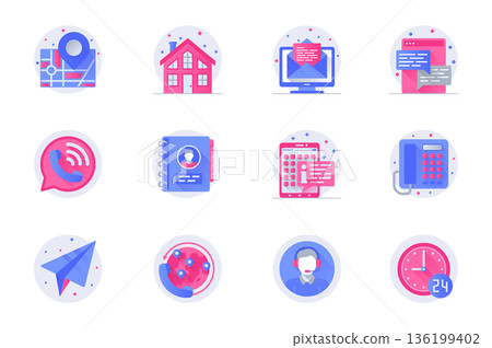 Contact us support concept web flat color icons with shadow set. Pack pictograms of email, chat, call, assistance, support and other. Vector illustration of symbols for website mobile app design Contact us support concept web flat color icons with shadow set. Pack pictograms of email, chat, call, assistance, support and other. Vector illustration of symbols for website mobile app design 136199402