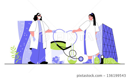 Medical concept for modern web design. People works as doctors, making diagnose patients and prescribe treatments, professional physician help. Flat vector illustration isolated on white background. Medical concept for modern web design. People works as doctors, making diagnose patients and prescribe treatments, professional physician help. Flat vector illustration isolated on white background. 136199543