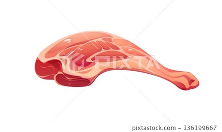 Raw lamb chop meat ingredient, isolated cartoon vector uncooked protein food with bone, fat and muscle texture. Lamb leg for cooking process, food preparation, kitchen, cuisine and gastronomy recipe Raw lamb chop meat ingredient, isolated cartoon vector uncooked protein food with bone, fat and muscle texture. Lamb leg for cooking process, food preparation, kitchen, cuisine and gastronomy recipe 136199667