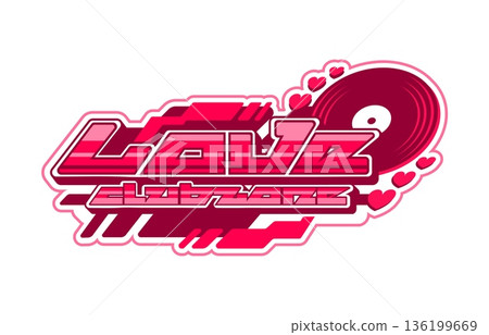 Valentine's red Y2K streetwear love club zone icon. Love streetwear text funky print, St Valentine holiday clothing futuristic retro isolated vector icon. Romantic apparel typography label element 136199669