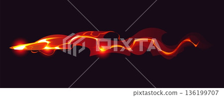 Cartoon fantasy game magic power wave, wizard glow vfx light effect. Vector red energy wave with glowing neon light, wizard spell and magical smoke. Vfx power effect with trail and glowing sparkle 136199707