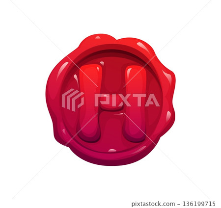 Cartoon pirate font or Caribbean corsair typeface for English alphabet, vector letter H. Medieval red wax seal sign for pirate font and corsair piracy type of Medieval letter red rubber stamp 136199715