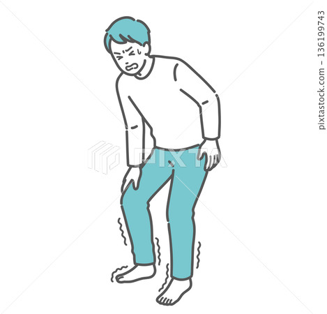 Illustration of a man enduring numbness and pain in his legs (diabetic neuropathy, sciatica, poor circulation) 136199743