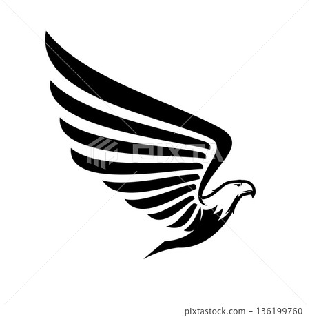 Eagle falcon or hawk bird vector icon symbolizing power, strength and speed. Bird powerful wings extended upward in motion. Sport team mascot, military heraldry, patriotic eagle symbol or decal 136199760