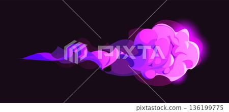Cartoon magic purple smoke effect. Fantasy vfx explosion, game combat element, light burst, trail, dust, sparkle or comic boom attack. Isolated vector blast with magical fire, glowing energy cloud. Cartoon magic purple smoke effect. Fantasy vfx explosion, game combat element, light burst, trail, dust, sparkle or comic boom attack. Isolated vector blast with magical fire, glowing energy cloud. 136199775