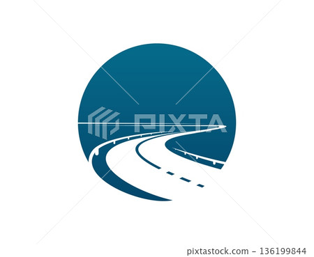 Highway asphalt road icon or route way and pathway symbol, vector minimal design. Road icon for travel or transport company corporate emblem, highway path or drive street, and roadway lane on horizon 136199844