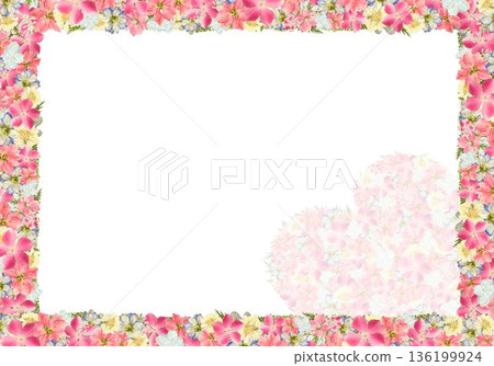 心型花卉裝飾框 | 粉紅色壓花背景，適合母親節和情人節 136199924