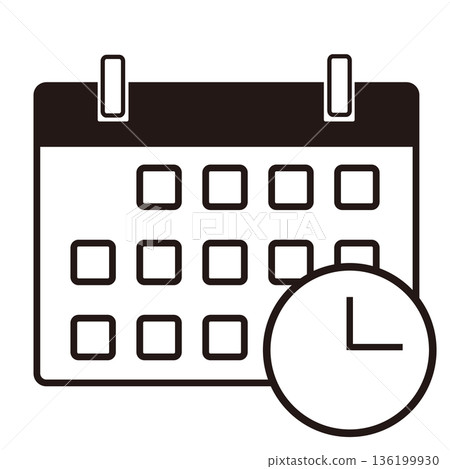帶有時鐘的時間管理日曆圖標 136199930