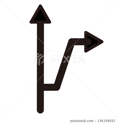 Arrow icon monochrome showing a branching path Arrow icon monochrome showing a branching path 136199932