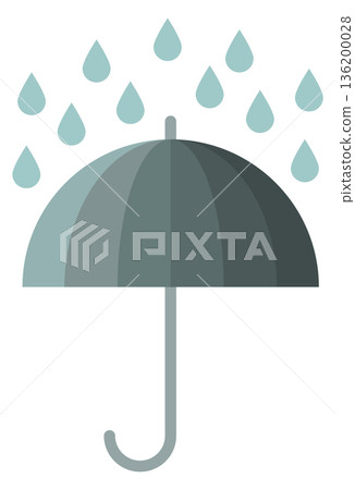 A grey umbrella with raindrops falling on it 136200028