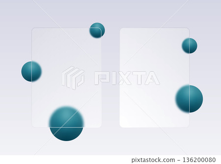 Two vertical glass cards with minimalist design and turquoise spheres. Eps 10 Two vertical glass cards with minimalist design and turquoise spheres. Eps 10 136200080