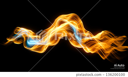 Colorful waves of light flow across a black background. The energy and movement create a striking visual effect. Concept of design, digital art, technology. 136200100