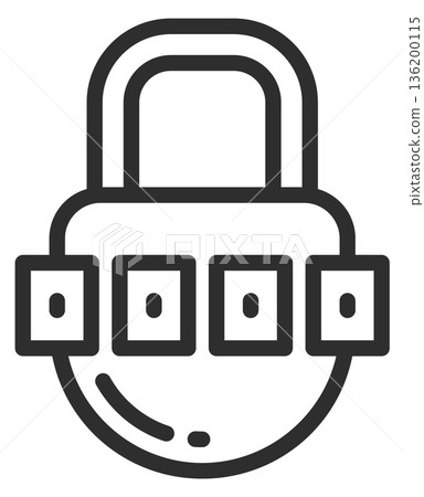 A black and white image of a lock with four square keys 136200115