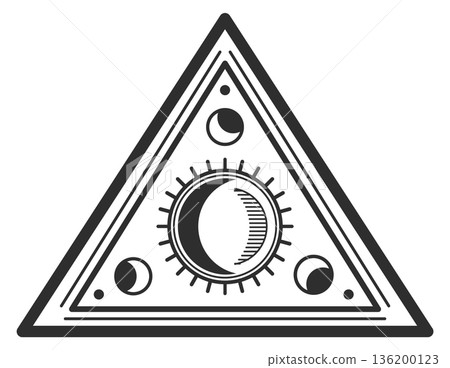 A triangle with a sun and three crescent moons 136200123