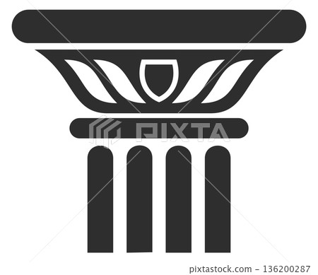 A black and white image of a pillar with a leaf on top 136200287