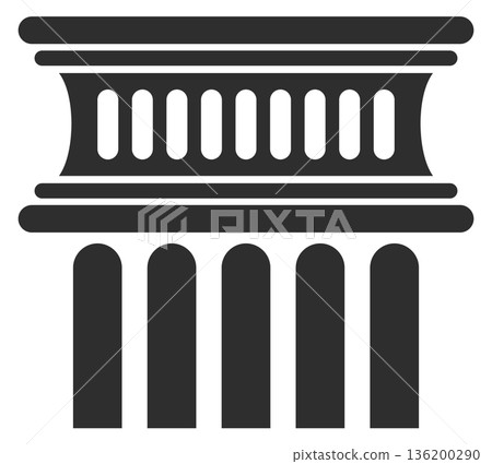 A black and white image of a building with columns 136200290