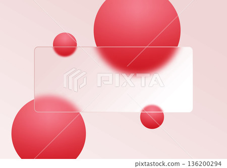 Abstract composition with red spheres and a frosted glass rectangle on a pink background . Eps 10 136200294