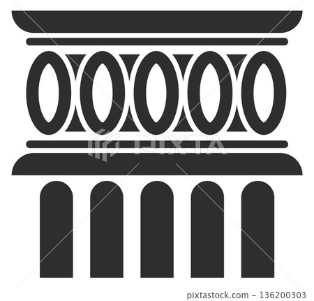 A black and white image of a building with a lot of arches and columns A black and white image of a building with a lot of arches and columns 136200303